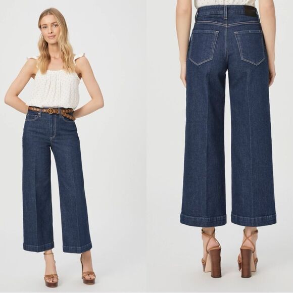 NEW PAIGE Harper Ankle Wide Leg Jean in CASA Dark Wash - Picture 1 of 14